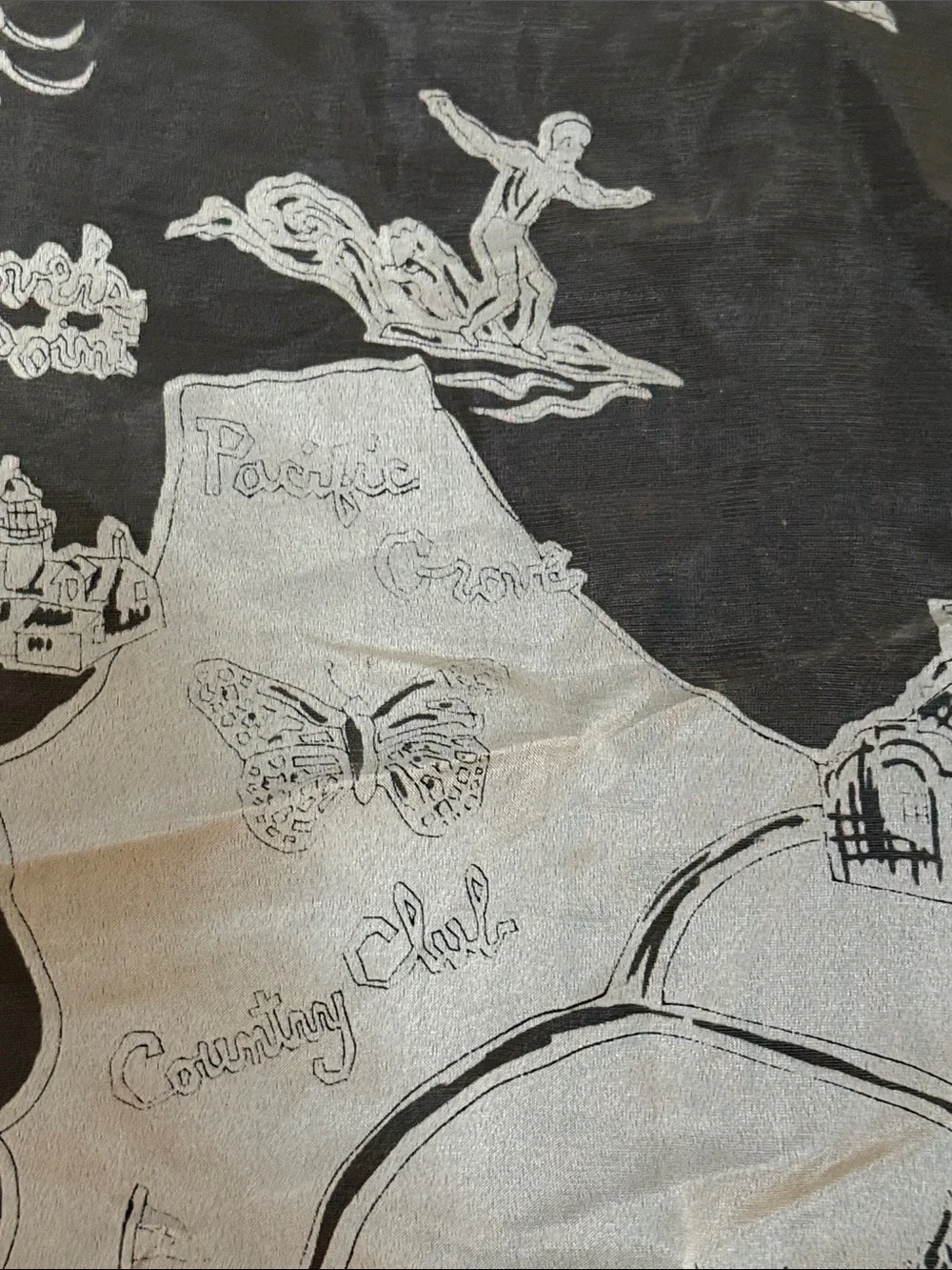 Carousel of Canary Row Carmel Monterey Illustrated Scenic Scarf 🧣in Cream
